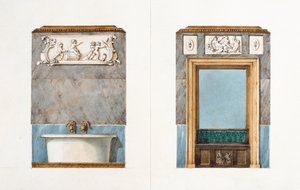Badeværelset på rue Fortunee, hus købt af Balzac i 1847, 1851 (wc på papir)